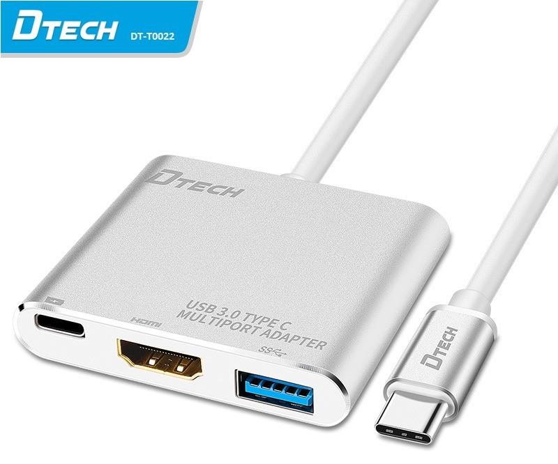 تبدیل Type-C به HDMI+USB3.0+PD دی تک مدل تی 0022 Dtech DT-T0022 Type-c to 4k HDMI+USB3.0+PD Converter