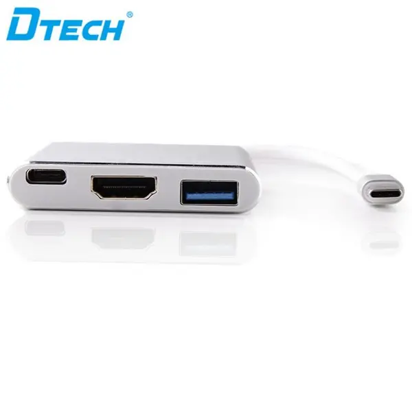 تبدیل Type-C به HDMI+USB3.0+PD دی تک مدل تی 0022 Dtech DT-T0022 Type-c to 4k HDMI+USB3.0+PD Converter - 4