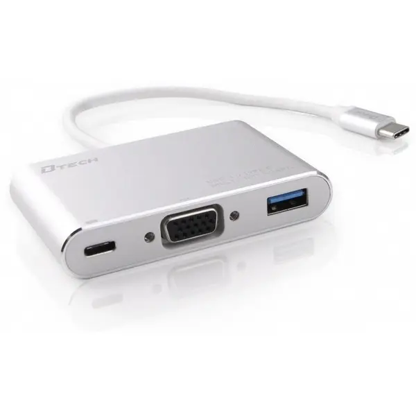 تبدیل Type-C به VGA+USB3.0+PD دی تک مدل تی 0023 Dtech DT-T0023 Type-c to VGA+USB3.0+PD Converter