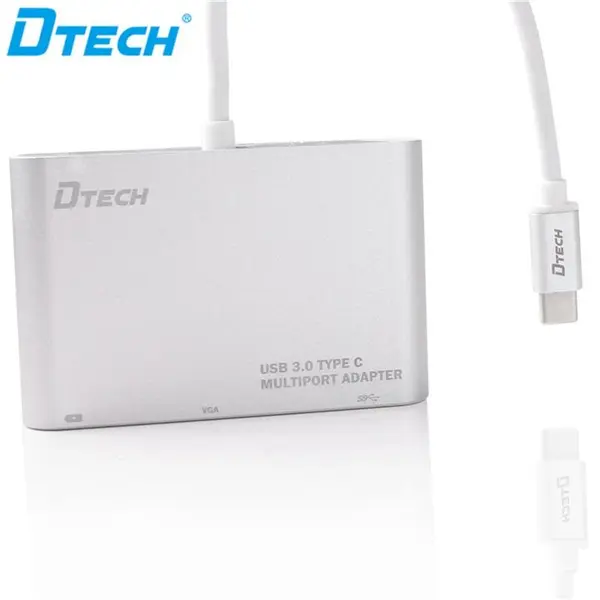 تبدیل Type-C به VGA+USB3.0+PD دی تک مدل تی 0023 Dtech DT-T0023 Type-c to VGA+USB3.0+PD Converter
