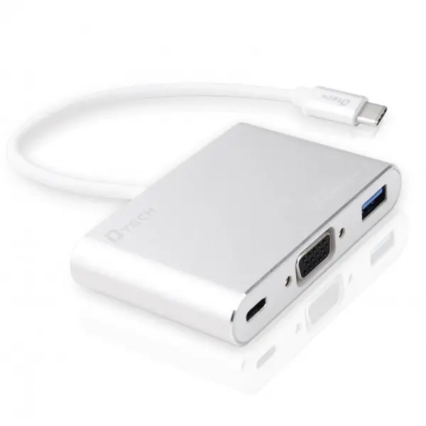 تبدیل Type-C به VGA+USB3.0+PD دی تک مدل تی 0023 Dtech DT-T0023 Type-c to VGA+USB3.0+PD Converter