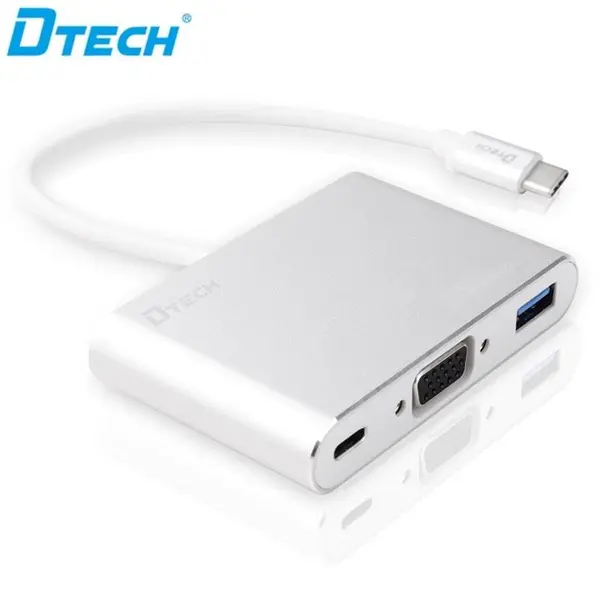 تبدیل Type-C به VGA+USB3.0+PD دی تک مدل تی 0023 Dtech DT-T0023 Type-c to VGA+USB3.0+PD Converter
