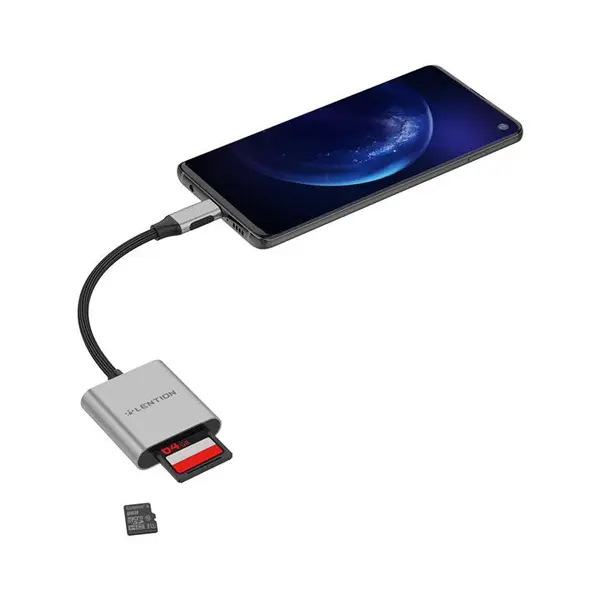 مبدلUSB-Cبه کارت خوان LENTION MODEL C8 SD&TF Converter Lention USB_C To SD/microSD Model CB-TP-C8-SIL