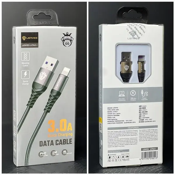 کابل  usb به لایتنینگ  برند لنیس lenyes  مدل Lc942-I