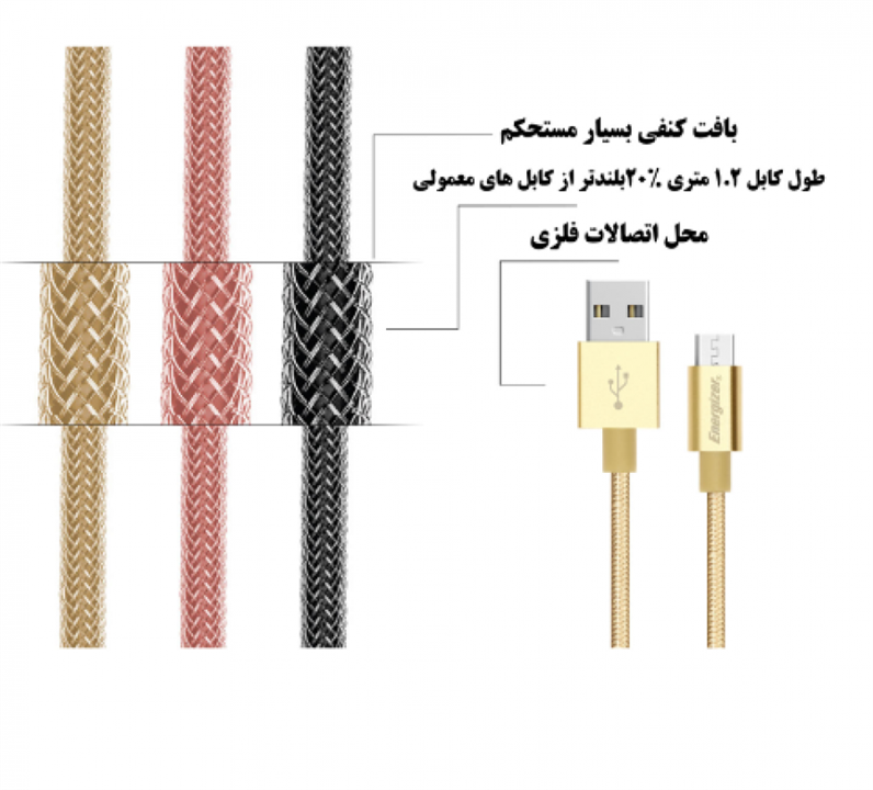 کابل تبدیل USB به micro-USB انرجایزر مدل C13UBMCGGD4|طلایی