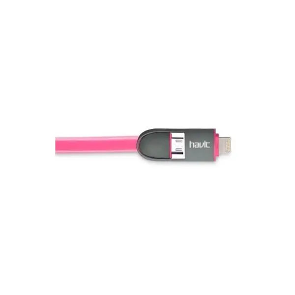 کابل تخت تبدیل USB به لایتنینگ و microUSB هویت مدل HV-CB521 به طول 1 متر Havit HV-CB521 Flat USB To Lightning And microUSB Cable 1m