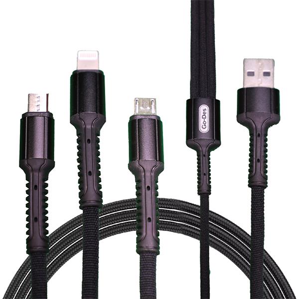 کابل تبدیل USB به microUSB/USB-C /لایتنینگ گو-دس مدل GD-UC511 طول 1.2 متر -