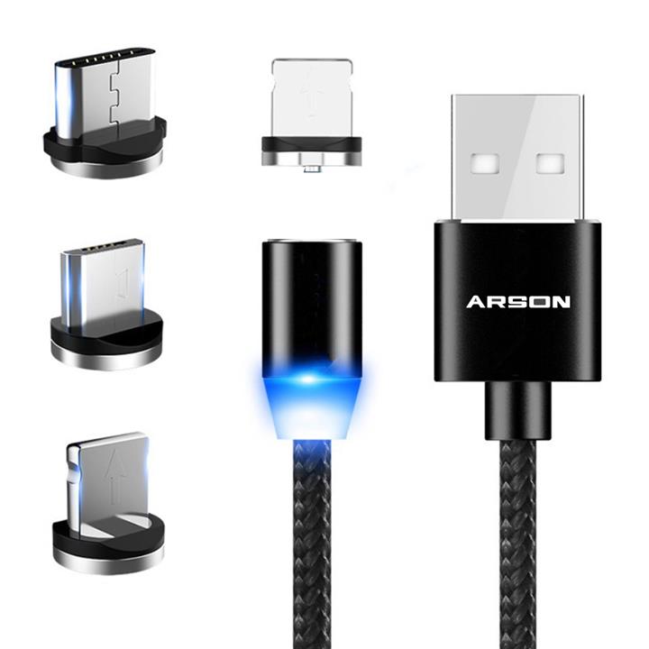 کابل تبدیل USB به microUSB/ لایتنینگ /USB-C آرسون مدل AN-M33 طول 1 متر -