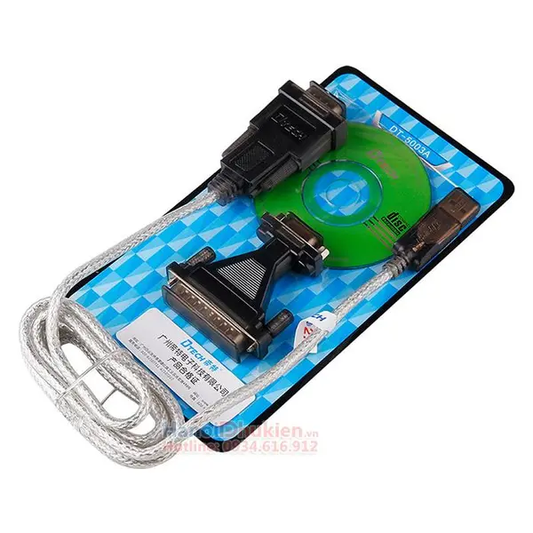 کابل تبدیل USB به RS232 دی تک مدل دی تی 5003 ای همراه مبدل 9 به 25 پین کابل تبدیل USB به RS232 همراه مبدل 9به25پین Dtech DT-5003A