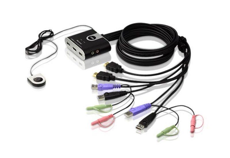 کابل و مبدل کی وی ام سوئیچ کابلی 2 پورت USB HDMI/Audio با کترل آتن CS-692 ATEN