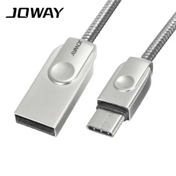 کابل شارژ فلزی تایپ C به usb جووی مدل TC07 شارژ سریع به طول 120 سانتی متر JOWAY Qiaowei TC07 Zinc alloy spring hose Type-C To USB data cable fast charging 120cm