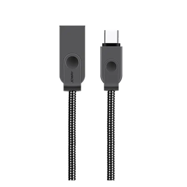 کابل شارژ  فلزی تایپ C به usb  جووی مدل  TC07 شارژ سریع به طول 120 سانتی متر JOWAY Qiaowei TC07 Zinc alloy spring hose Type-C To USB data cable fast charging 120cm