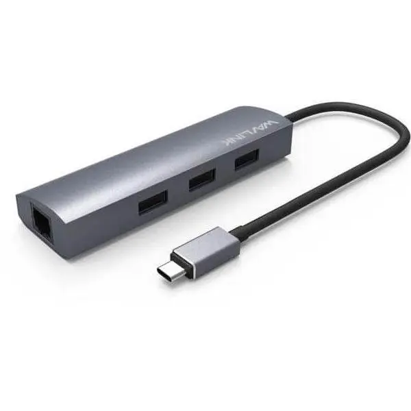 هاب USB Type-C به سه پورت USB3.0 و اترنت ویولینک مدل WL-UH3031GC Wavlink USB 3 to Gigabit lan and USB Hub WL-UH3031GC