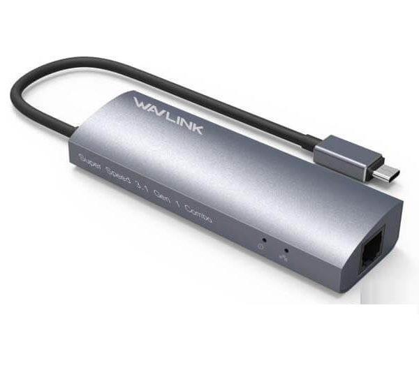 هاب USB Type-C به سه پورت USB3.0 و اترنت ویولینک مدل WL-UH3031GC Wavlink USB 3 to Gigabit lan and USB Hub WL-UH3031GC