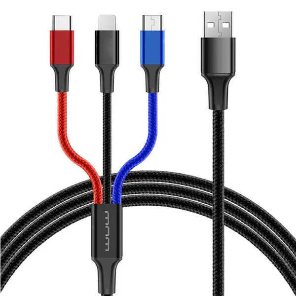 کابل تبدیل USB به لایتنینگ/USB-C/microUSB دبلیو یو دبلیو طول 1.2 متر -