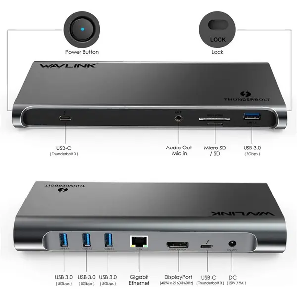 کابل و مبدل ایستگاه اتصال Wavlink Thunderbolt 3