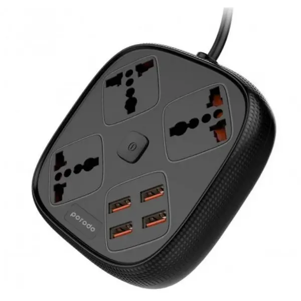 چندراهی برق پورودو PD- SC3302 4USB 3 Sockets Quick Charge 3.0 USB+ 3A Auto- ID Ports توان 33 وات Porodo PD- SC3302 4USB 3 Sockets Quick Charge 3.0 USB+ 3A Auto- ID Ports