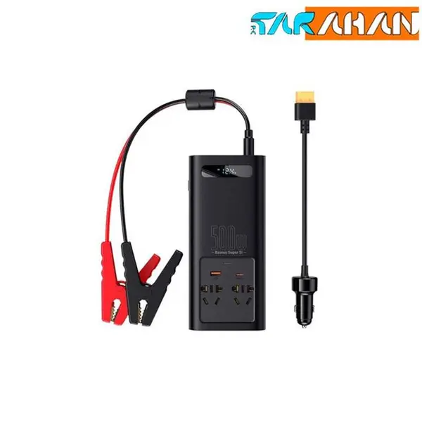شارژر و مبدل برق خودرو چند راهی باسئوس مدل Super Si Power Inverter 500W 220V CN EU
