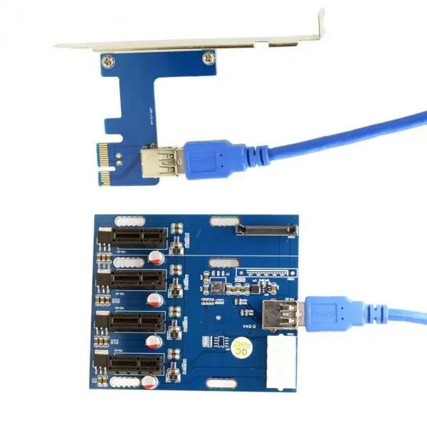 کارت تبدیل 1 پورت PCIE x1 به 4 پورت x16 کارت گرافیک با رابط USB3.0 MIT PCIE-EUX1-04 PCIe X1 to 4 Port USB 3.0 PCIe X16 Riser Card - 5