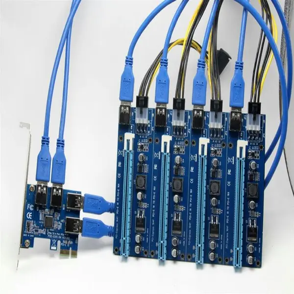 کارت تبدیل 1 پورت PCIE x1 به 4 پورت x16 کارت گرافیک با رابط USB3.0 MIT PCIE-EUX1-04 PCIe X1 to 4 Port USB 3.0 PCIe X16 Riser Card - 3