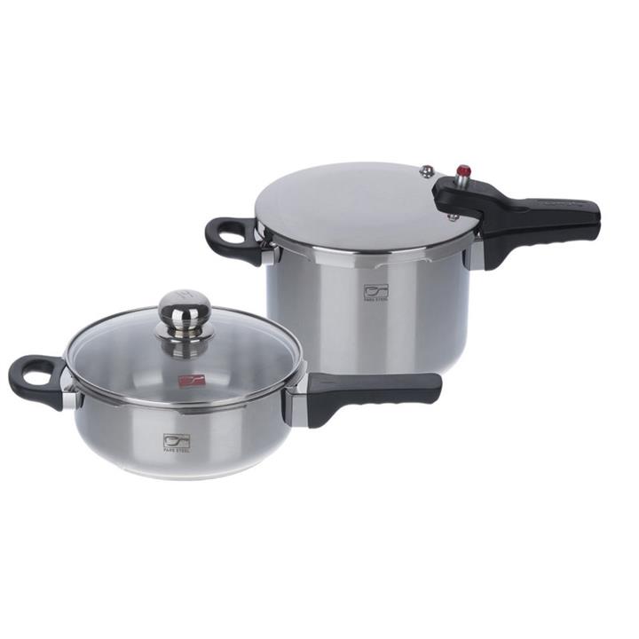 ست زودپز و قابلمه پارس استیل مدل Twin01 Pars Steel Pressure Cooker and Pot Set