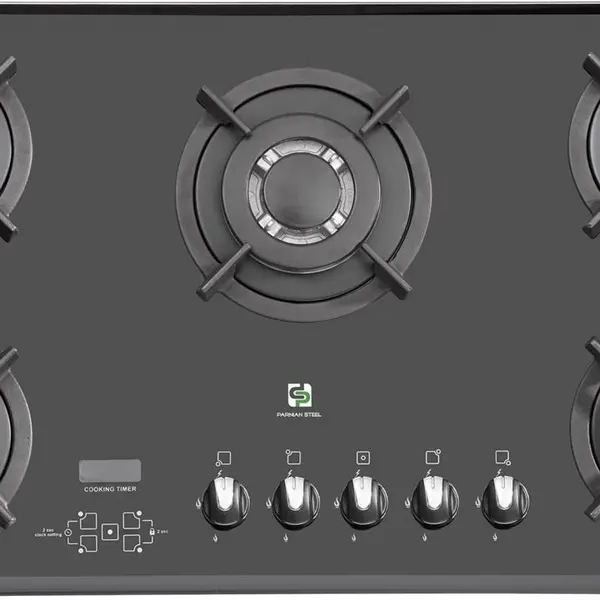 اجاق گاز صفحه ای شیشه 5 شعله پرنیان استیل مدل PB5207D