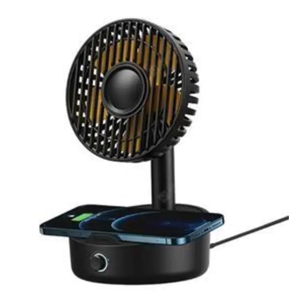 پنکه و شارژر وایرلس بیسوس Baseus Hermit desktop wireless charger 10W with oscillating fan EU Black