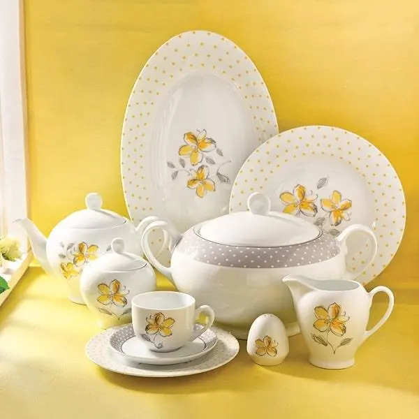 سرویس غذاخوری زرین 102 پارچه 12 نفره سری ایتالیا اف طرح والنسیا زرد درجه عالی - 6