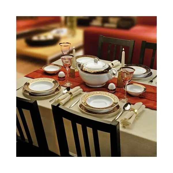 سرویس چینی 102 پارچه کامل چینی زرین ایران سری ایتالیا اف مدل میدنایت درجه عالی Zarin Iran Porcelain Inds Italia-F Midnight 102 Pieces Complete Porcelain Dinnerware Set Top Grade