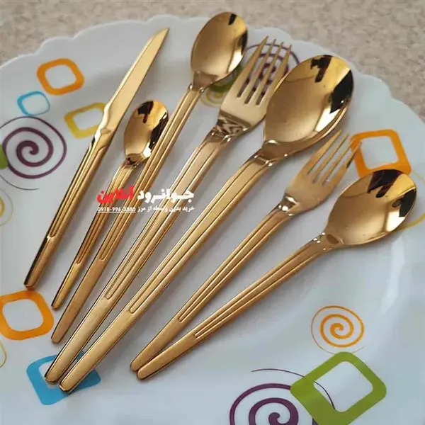 قاشق چنگال یونیک طلایی طرح لیزری 120 پارچه 24 نفره اروپایی LZ120 - 2