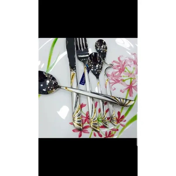 سرویس قاشق و چنگال 18 نفره،86 تکه مارک آلمانی عرشیا طرح شمس طلایی - 2