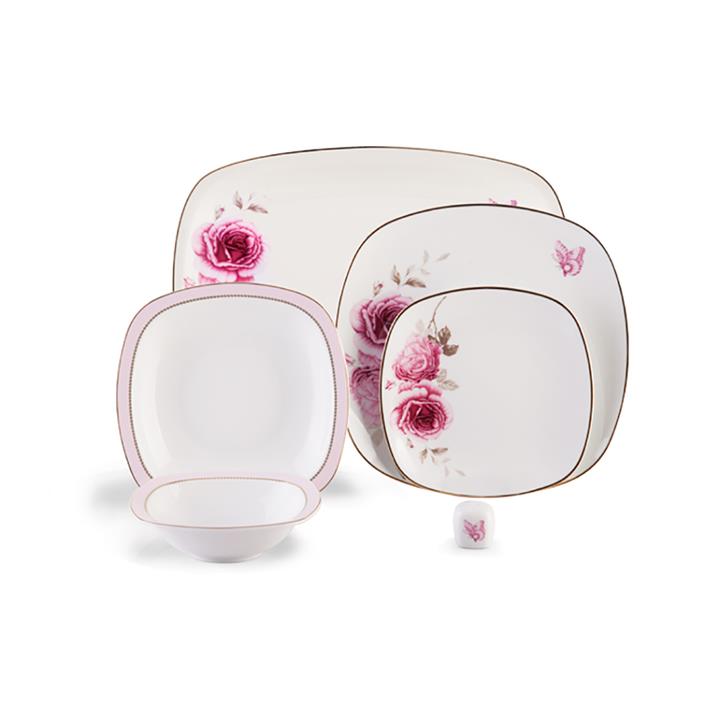 سرویس غذاخوری 27 پارچه چینی زرین ایران سری کواترو مدل رزفلاور درجه یک Zarin Iran Quatro Roseflower Dinnerware Set 27 Pcs High Grade