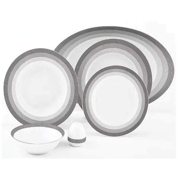 سرویس غذاخوری زرین 28 پارچه 6 نفره سری ایتالیا اف مدل سیلور لاینر درجه عالی Zarin Iran Porcelain Inds Italia-F Silver Liner 28 Pieces Porcelain Dinnerware Set Top Grade