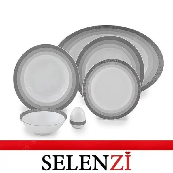 سرویس غذاخوری زرین 28 پارچه 6 نفره سری ایتالیا اف مدل سیلور لاینر درجه عالی Zarin Iran Porcelain Inds Italia-F Silver Liner 28 Pieces Porcelain Dinnerware Set Top Grade