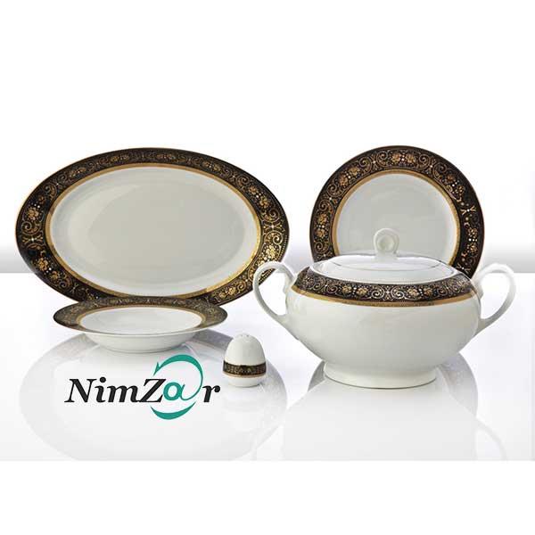 سرویس چینی 28 پارچه غذاخوری چینی زرین ایران سری ایتالیا اف مدل میدنایت درجه عالی Zarin Iran Porcelain Inds Italia-F Midnight 28 Pieces Porcelain Dinnerware Set Top Grade