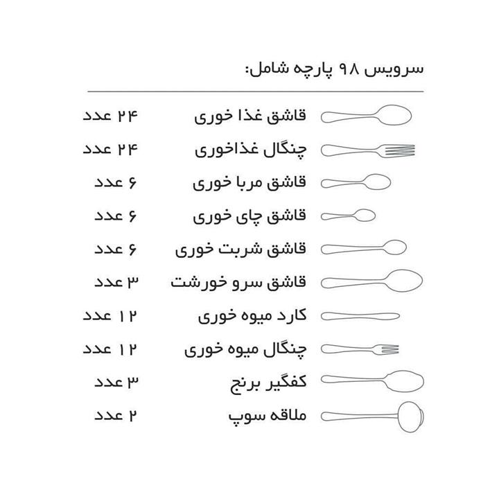 سرویس قاشق چنگال 98 پارچه ناب استیل مدل برلین براق