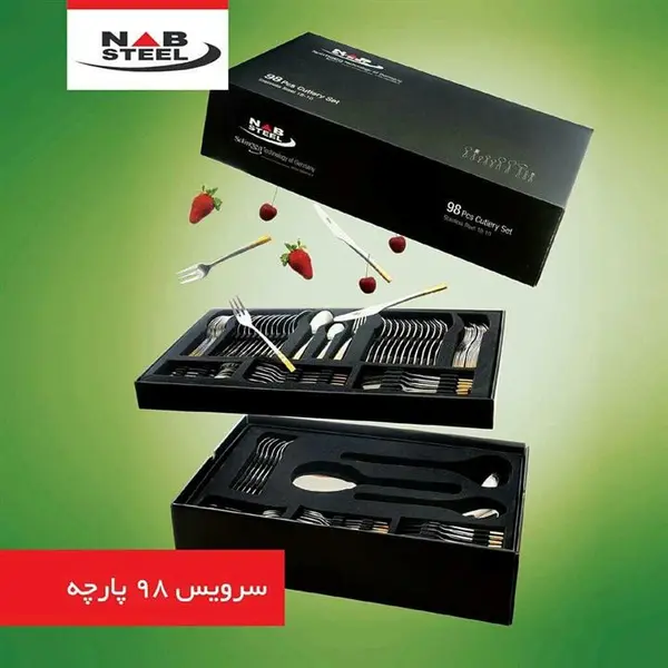 سرویس قاشق چنگال 98 پارچه ناب استیل مدل برلین براق - 3