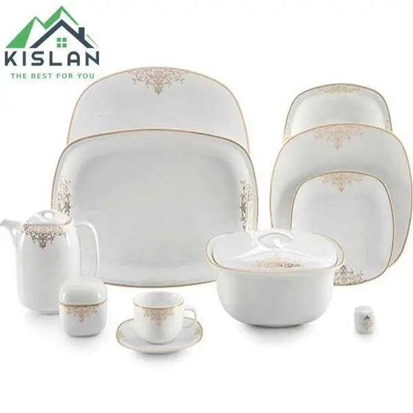 سرویس غذاخوری زرین 98 پارچه 12 نفره سری کواترو طرح مونت کارلو طلایی درجه یک