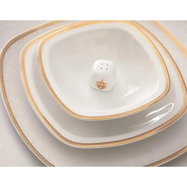 سرویس غذاخوری زرین 98 پارچه 12 نفره سری کواترو طرح ریوا طلایی درجه یک Zarin Iran Quatro Riva Dinnerware Set 98 Pcs High Grade