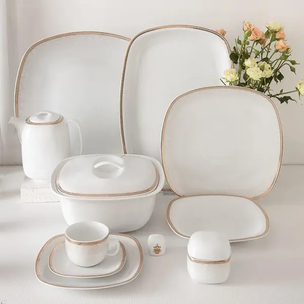 سرویس غذاخوری زرین 98 پارچه 12 نفره سری کواترو طرح ریوا طلایی درجه یک Zarin Iran Quatro Riva Dinnerware Set 98 Pcs High Grade