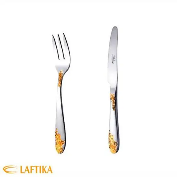 کارد و چنگال میوه خوری ناب استیل مدل امپریال دورطلایی - 2