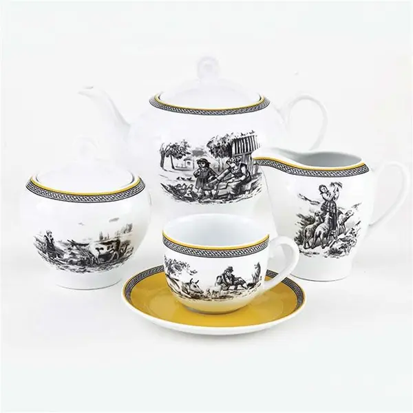 سرویس چینی 17 پارچه چای خوری چینی زرین ایران سری ایتالیا اف مدل ویلیج درجه یک Zarin Iran Porcelain Inds Italia-F Village 17 Pieces Porcelain Tea Set High Grade