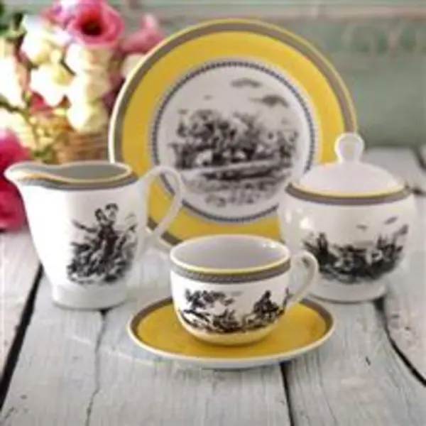 سرویس چینی 17 پارچه چای خوری چینی زرین ایران سری ایتالیا اف مدل ویلیج درجه یک Zarin Iran Porcelain Inds Italia-F Village 17 Pieces Porcelain Tea Set High Grade