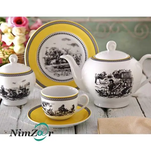 سرویس چینی 17 پارچه چای خوری چینی زرین ایران سری ایتالیا اف مدل ویلیج درجه یک Zarin Iran Porcelain Inds Italia-F Village 17 Pieces Porcelain Tea Set High Grade