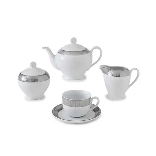 سرویس چینی 17 پارچه چای خوری چینی زرین ایران سری ایتالیا اف مدل پالادیوم درجه عالی Zarin Iran Porcelain Inds Italia-F Palladium 17 Pieces Porcelain Tea Set Top Grade