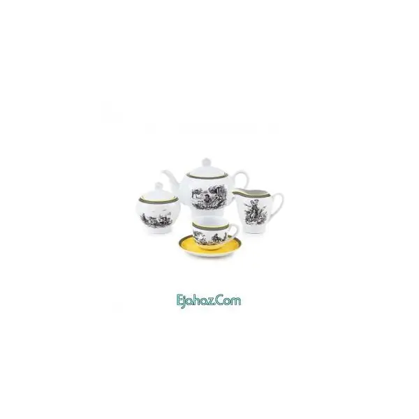 سرویس چینی 17 پارچه چای خوری چینی زرین ایران سری ایتالیا اف مدل ویلیج درجه یک Zarin Iran Porcelain Inds Italia-F Village 17 Pieces Porcelain Tea Set High Grade