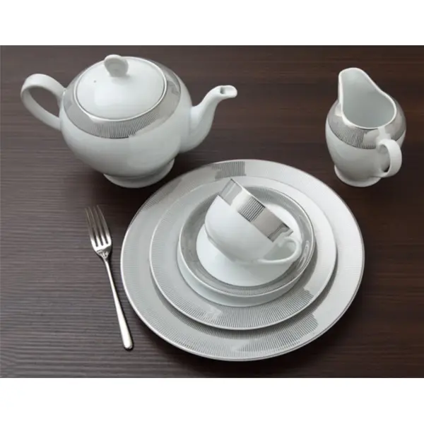 سرویس چینی 17 پارچه چای خوری چینی زرین ایران سری ایتالیا اف مدل پالادیوم درجه عالی Zarin Iran Porcelain Inds Italia-F Palladium 17 Pieces Porcelain Tea Set Top Grade