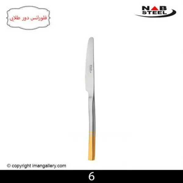 کارد میوه خوری 6 نفره مارک ناب استیل طرح فلورانس دور طلایی 6 پارچه - 5
