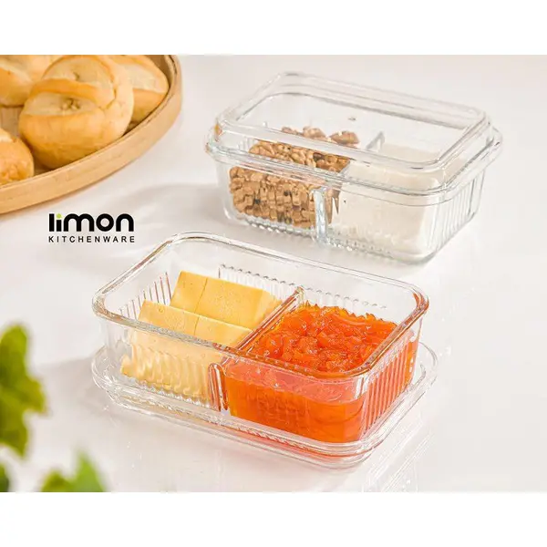 ظرف شیشه ای دو خانه با درب اکرولیک لیمون 2256