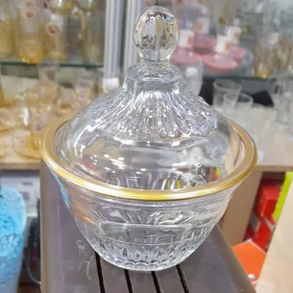 قندان پرامیس لب طلایی ایرانی بلور کاوه طرح جدید شفاف - 2